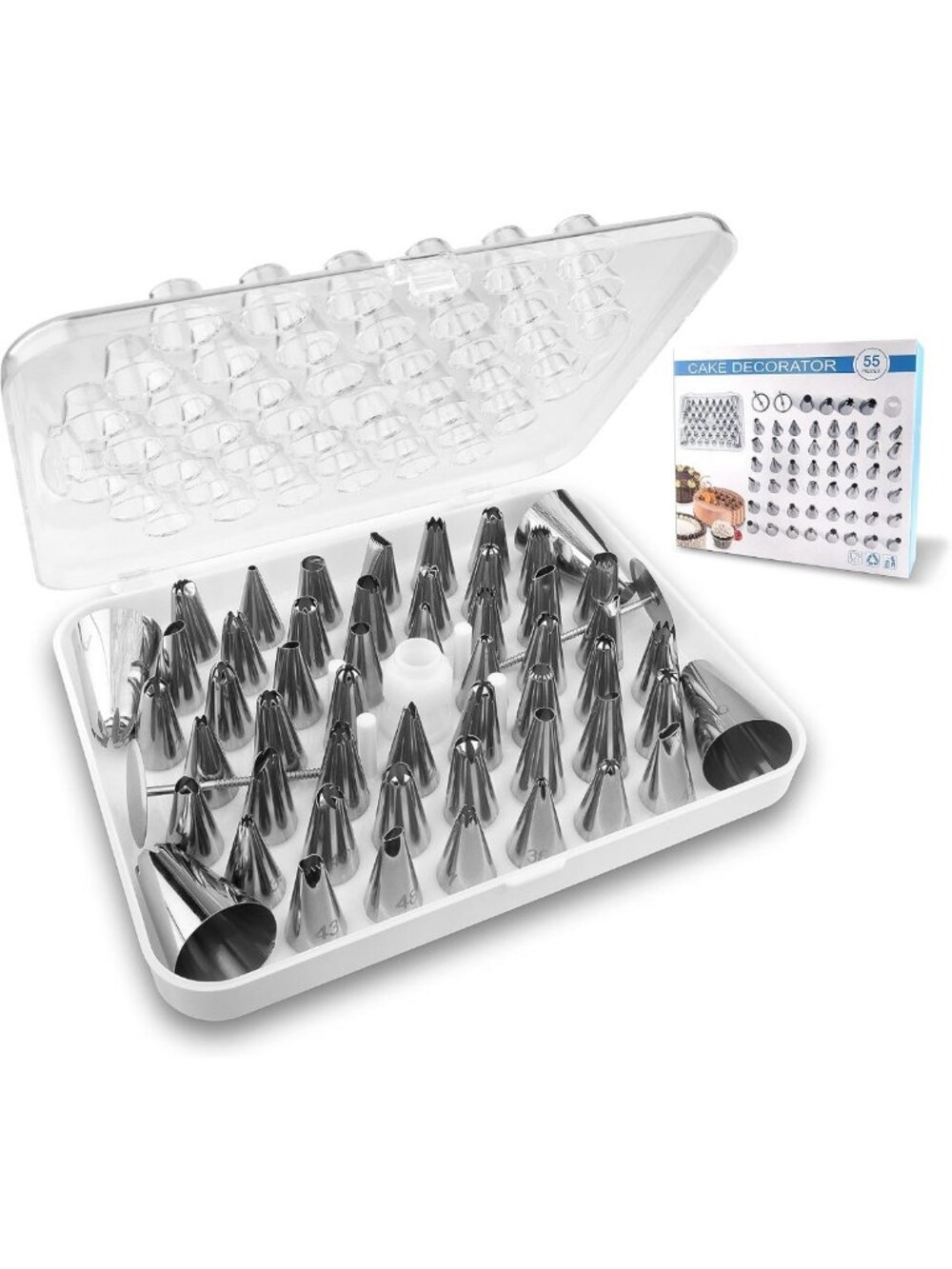 Beginner Cake Decorating Kit - 52 Icing Tips, Pattern Chart, Flower Nails